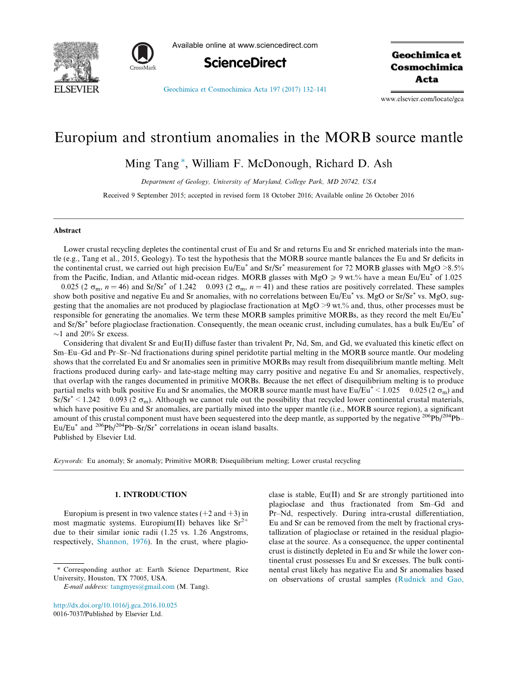 Europium and Strontium Anomalies in the MORB Source Mantle