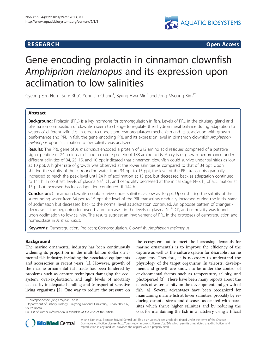 Gene Encoding Prolactin in Cinnamon Clownfish Amphiprion Melanopus