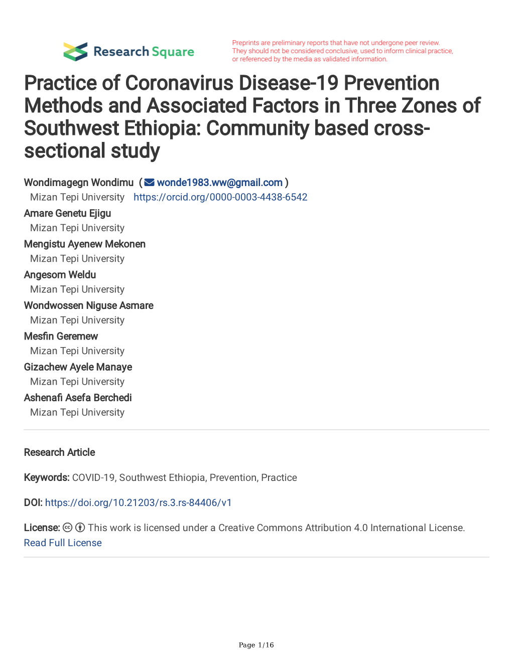 Practice of Coronavirus Disease-19 Prevention Methods and Associated Factors in Three Zones of Southwest Ethiopia: Community Based Cross- Sectional Study