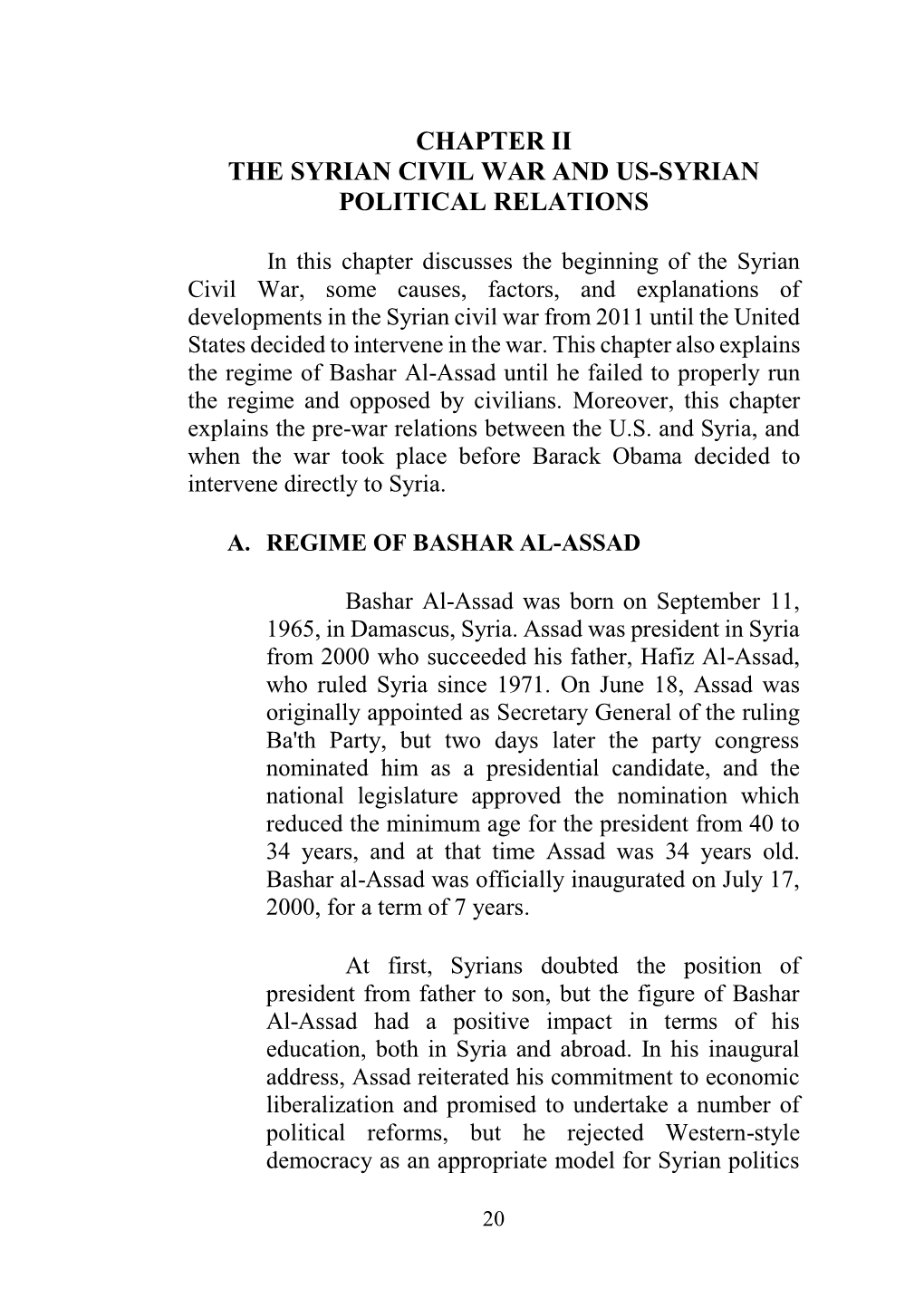 Chapter Ii the Syrian Civil War and Us-Syrian Political Relations