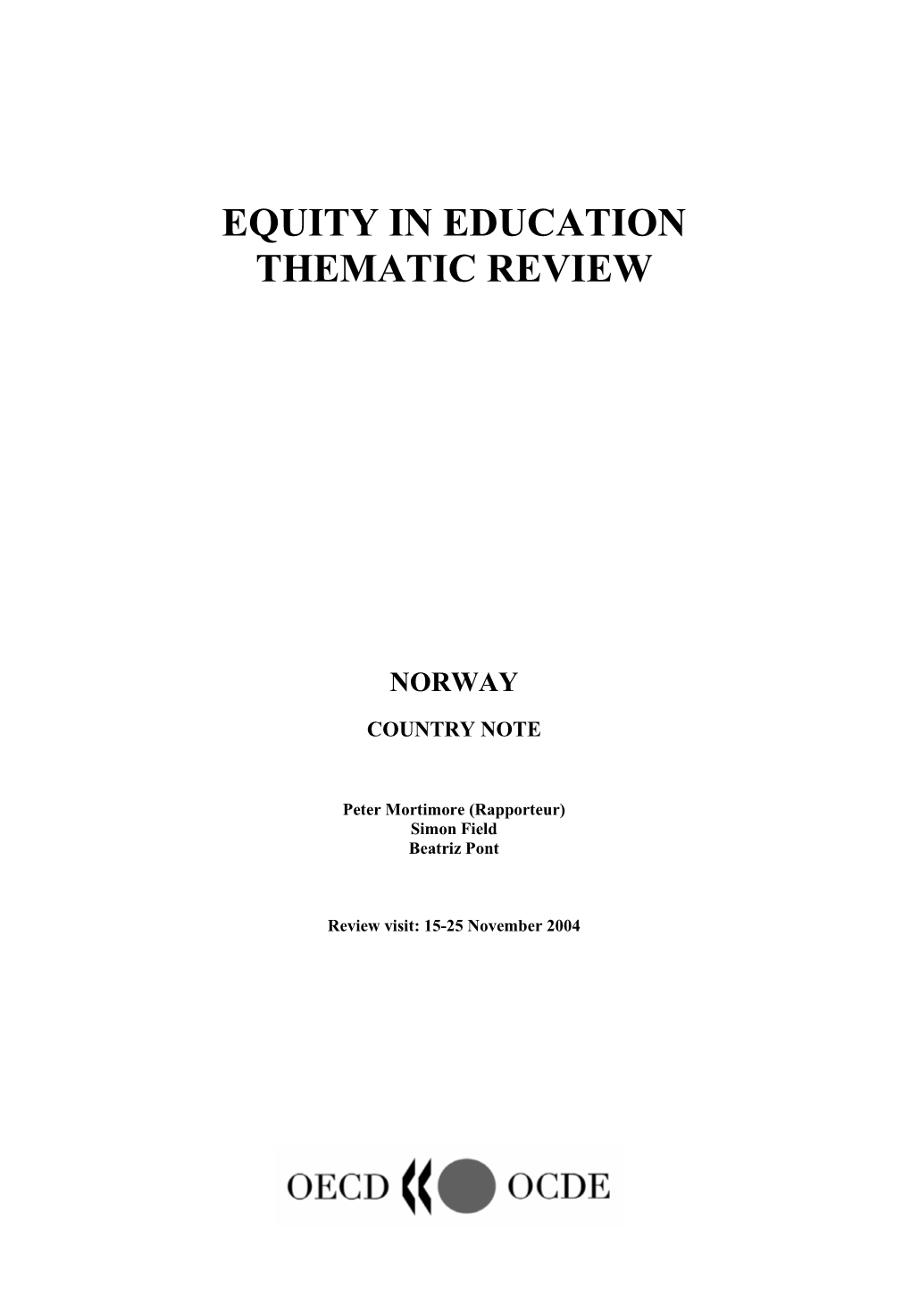 Equity in Education Thematic Review