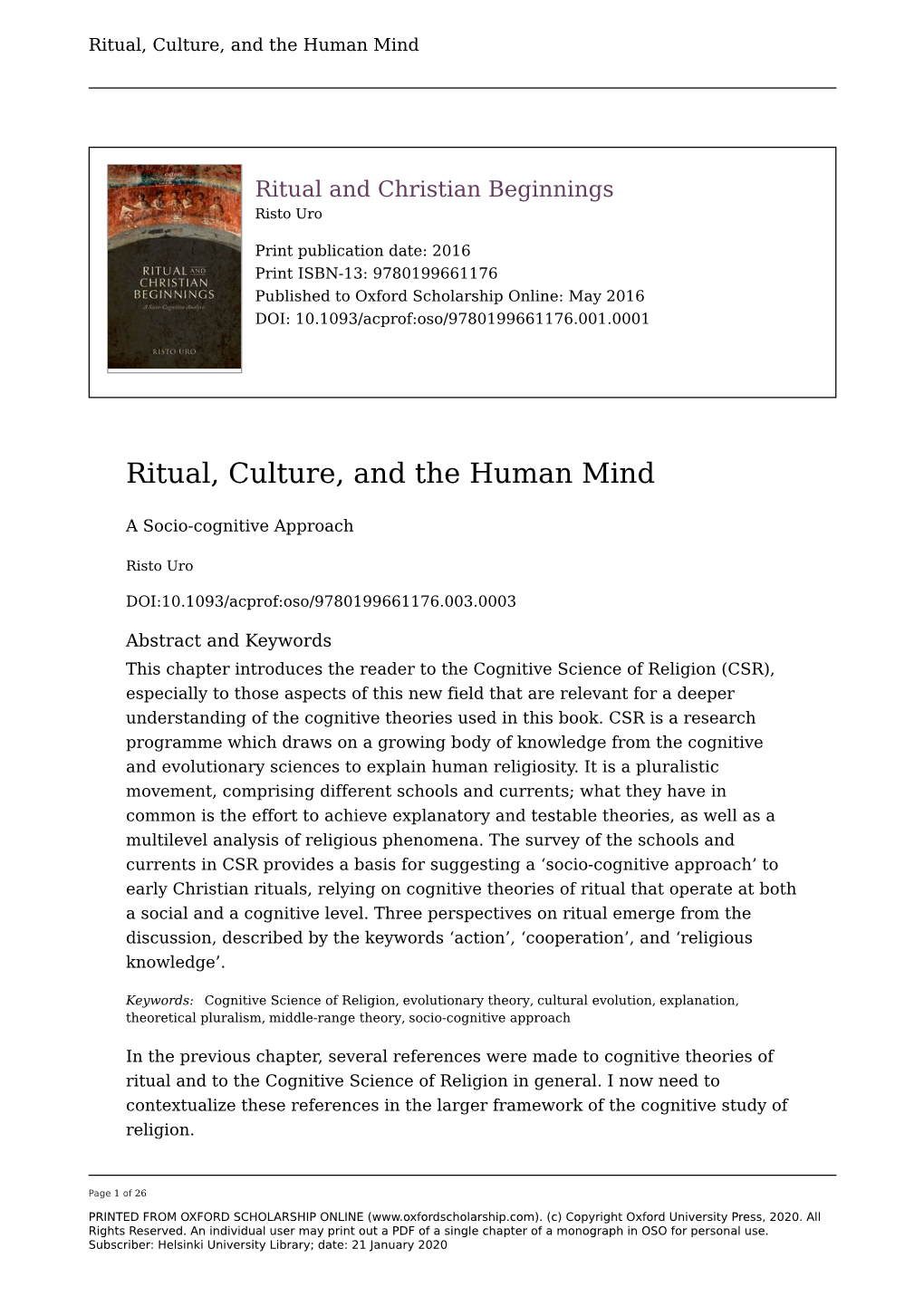 Ritual, Culture, and the Human Mind: a Socio