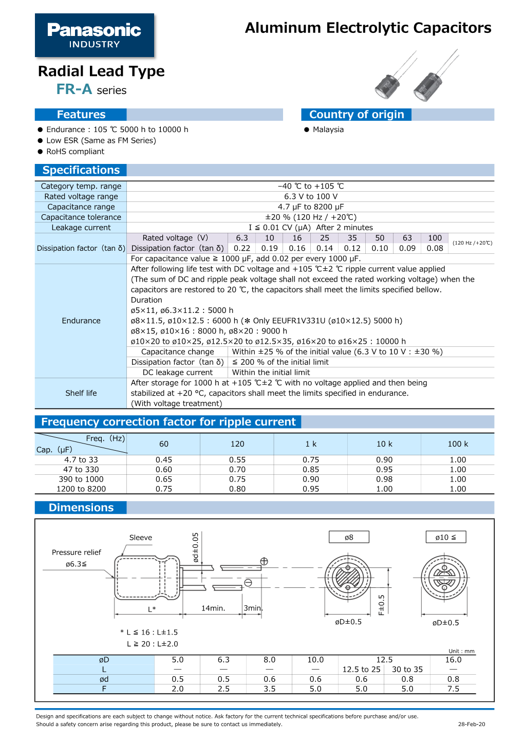 Aluminum Electrolytic Capacitors Radial Lead Type