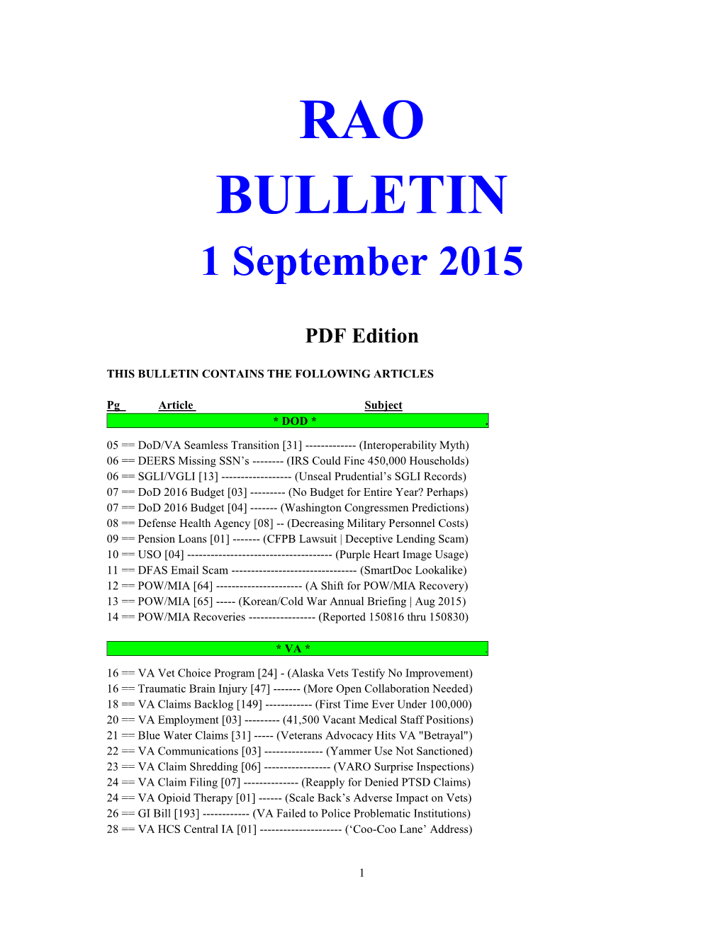RAO BULLETIN 1 September 2015