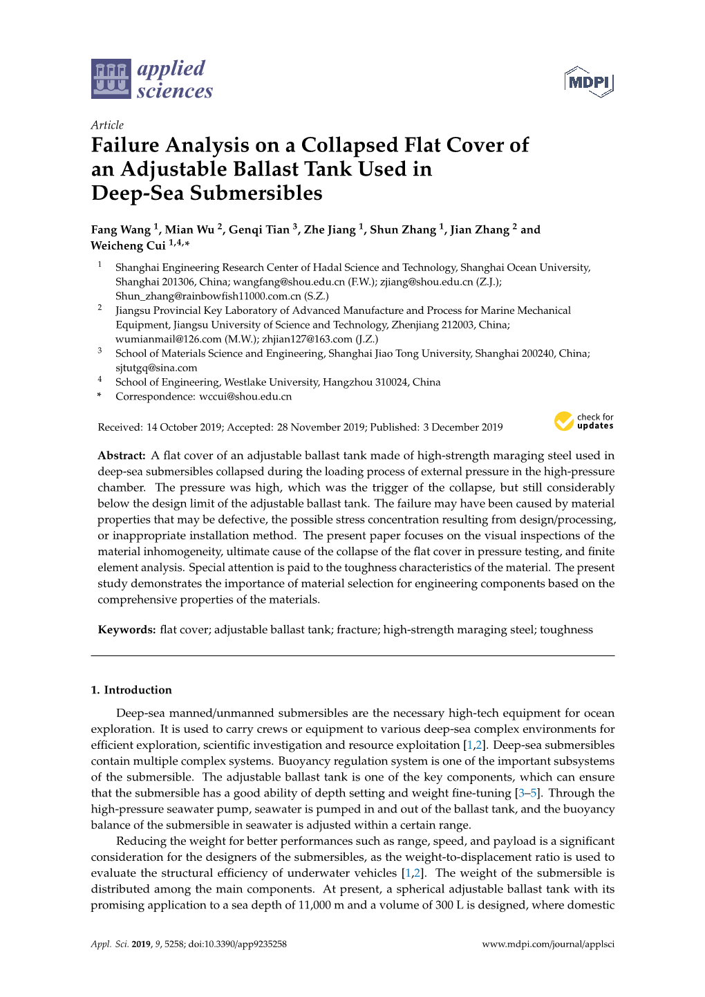 Failure Analysis on a Collapsed Flat Cover of an Adjustable Ballast Tank Used in Deep-Sea Submersibles