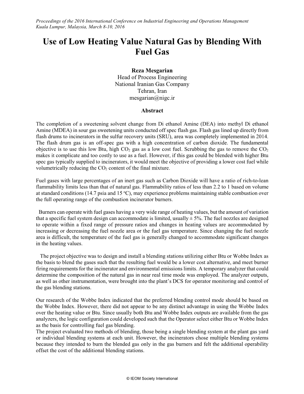 Use of Low Heating Value Natural Gas by Blending with Fuel Gas