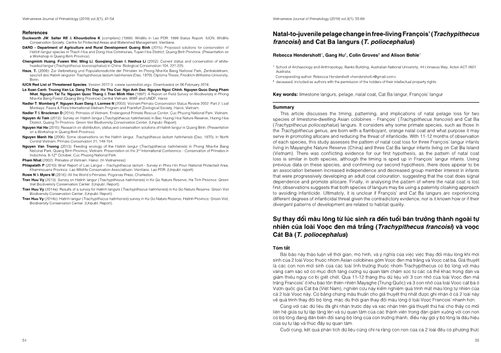 Trachypithecus Francoisi) and Cat Ba District, Quang Tri Province