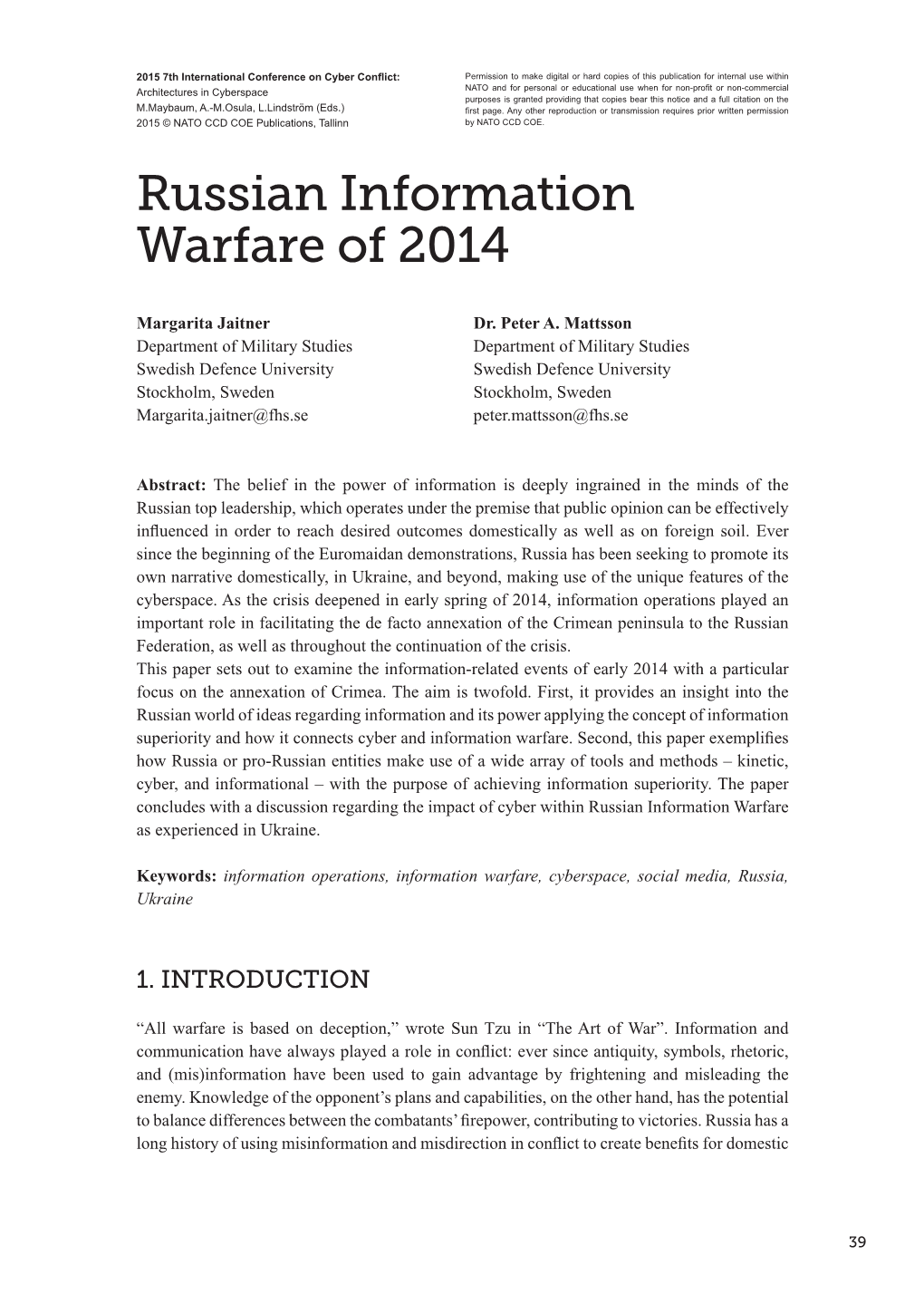 Russian Information Warfare of 2014