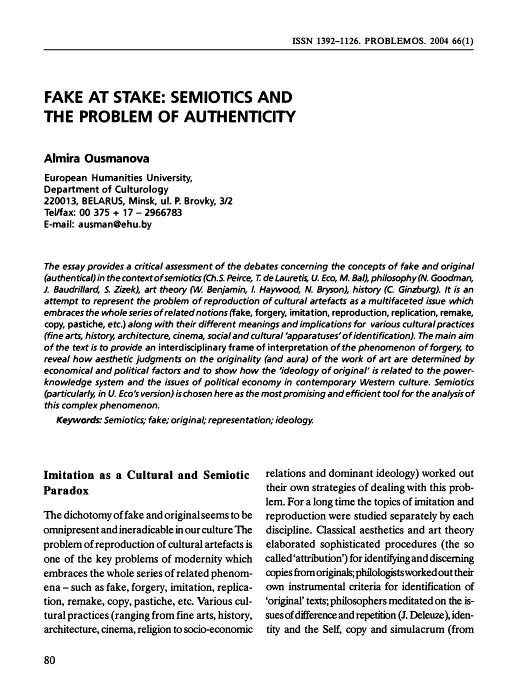 Semiotics Ano the Problem of Authenticity