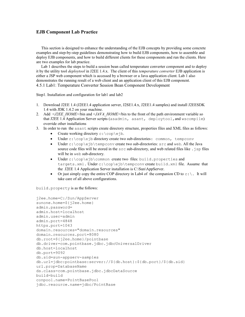 EJB Component Lab Practice