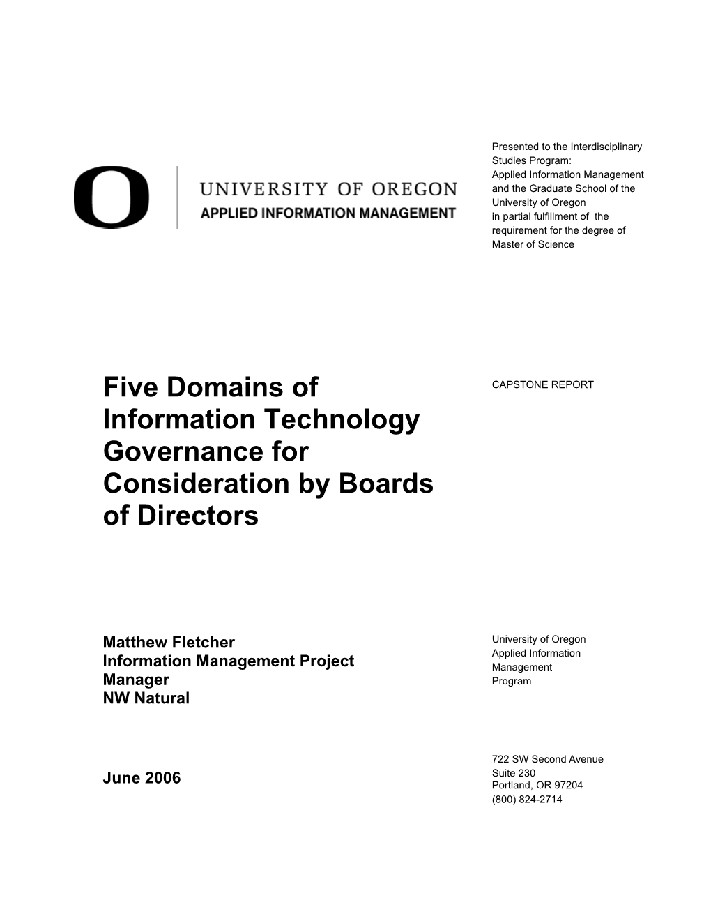 Five Domains of Information Technology Governance For