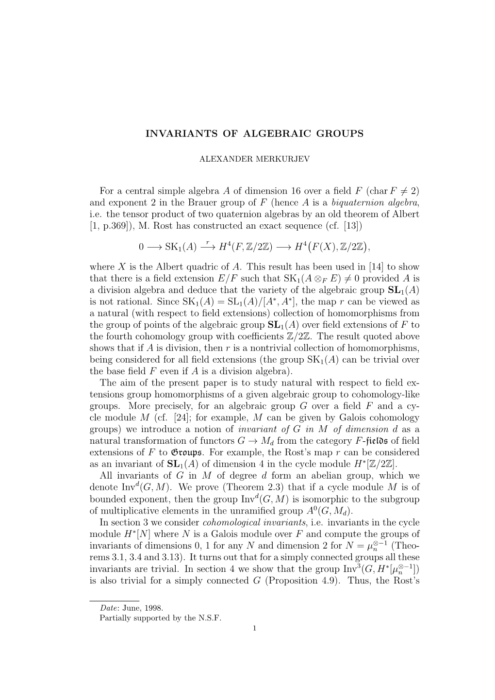 Invariants of Algebraic Groups