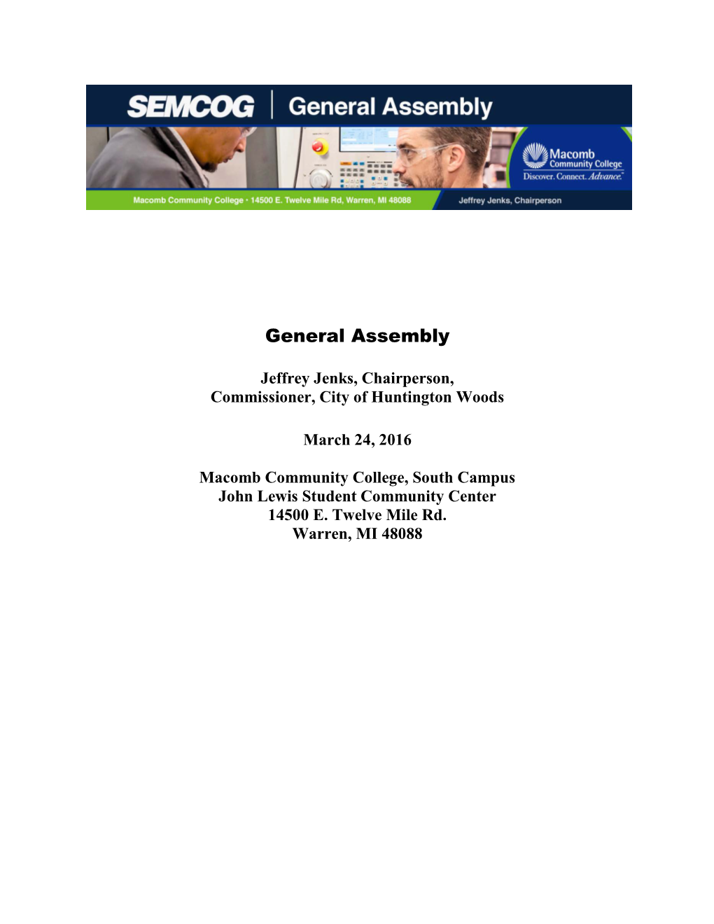 General Assembly Agenda Thursday, March 24, 2016