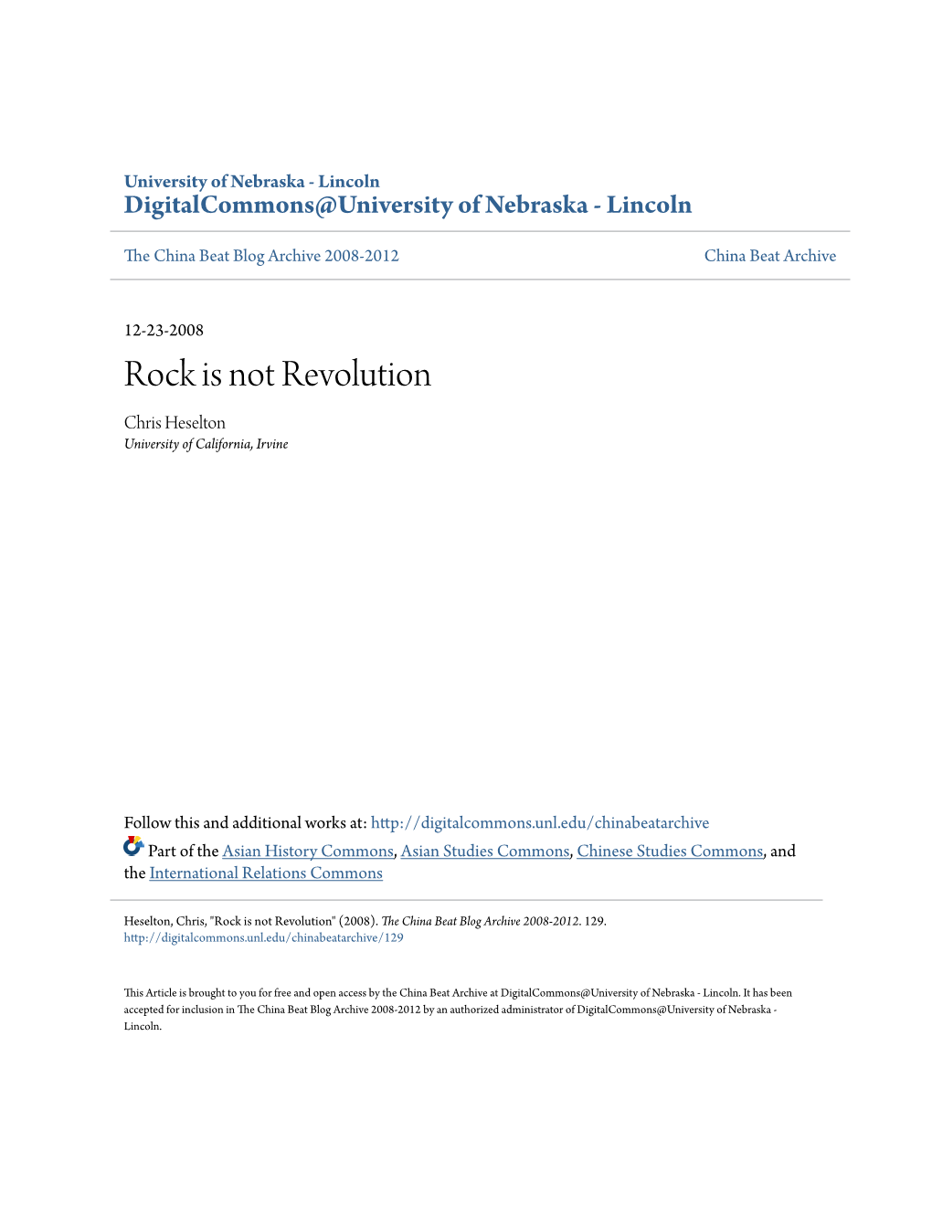 Rock Is Not Revolution Chris Heselton University of California, Irvine