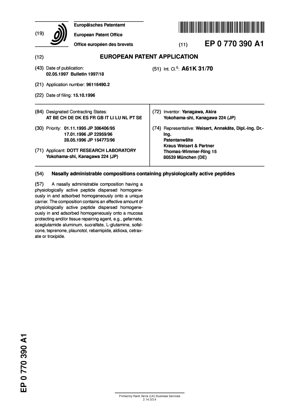 Nasally Administrable Compositions Containing Physiologically Active Peptides