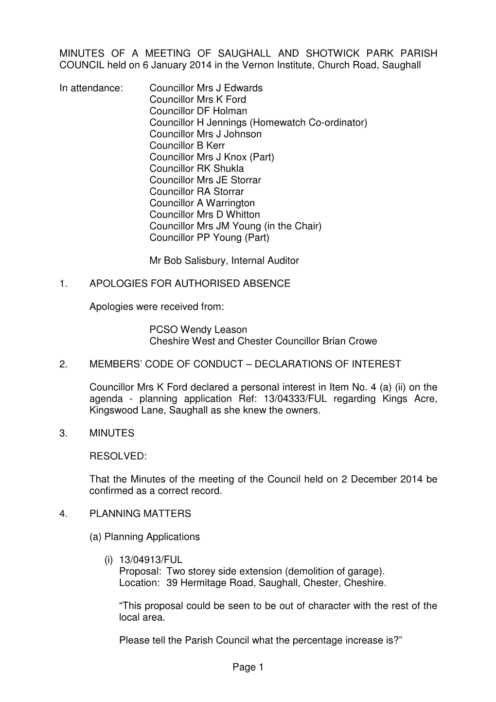 Page 1 MINUTES of a MEETING of SAUGHALL and SHOTWICK