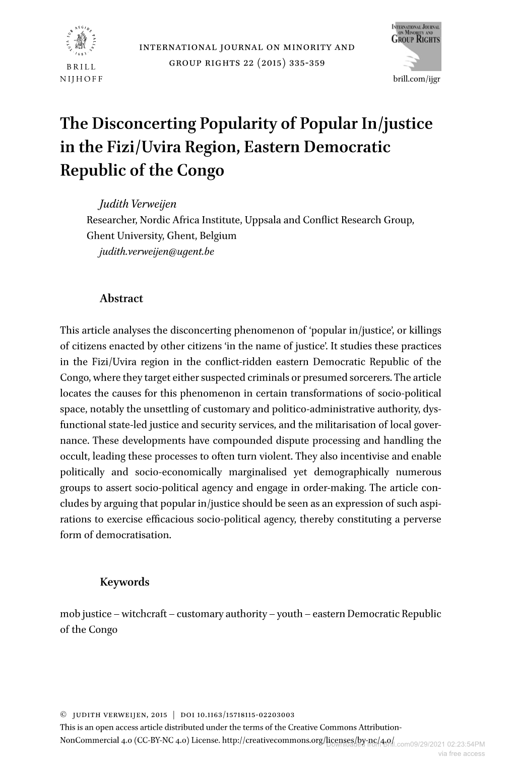 The Disconcerting Popularity of Popular In/Justice in the Fizi/Uvira Region, Eastern Democratic Republic of the Congo