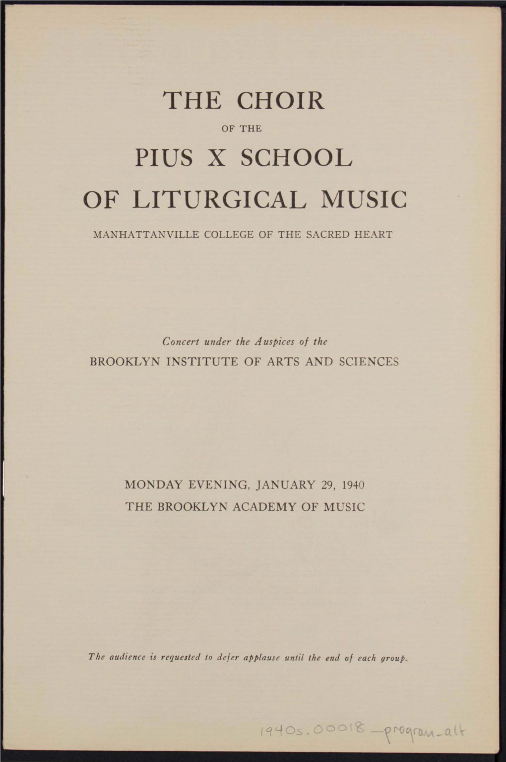 The Choir Pius X School of Liturgical Music