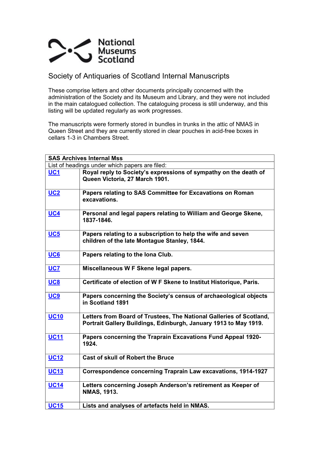 Society of Antiquaries of Scotland Uncatalogued Manuscripts