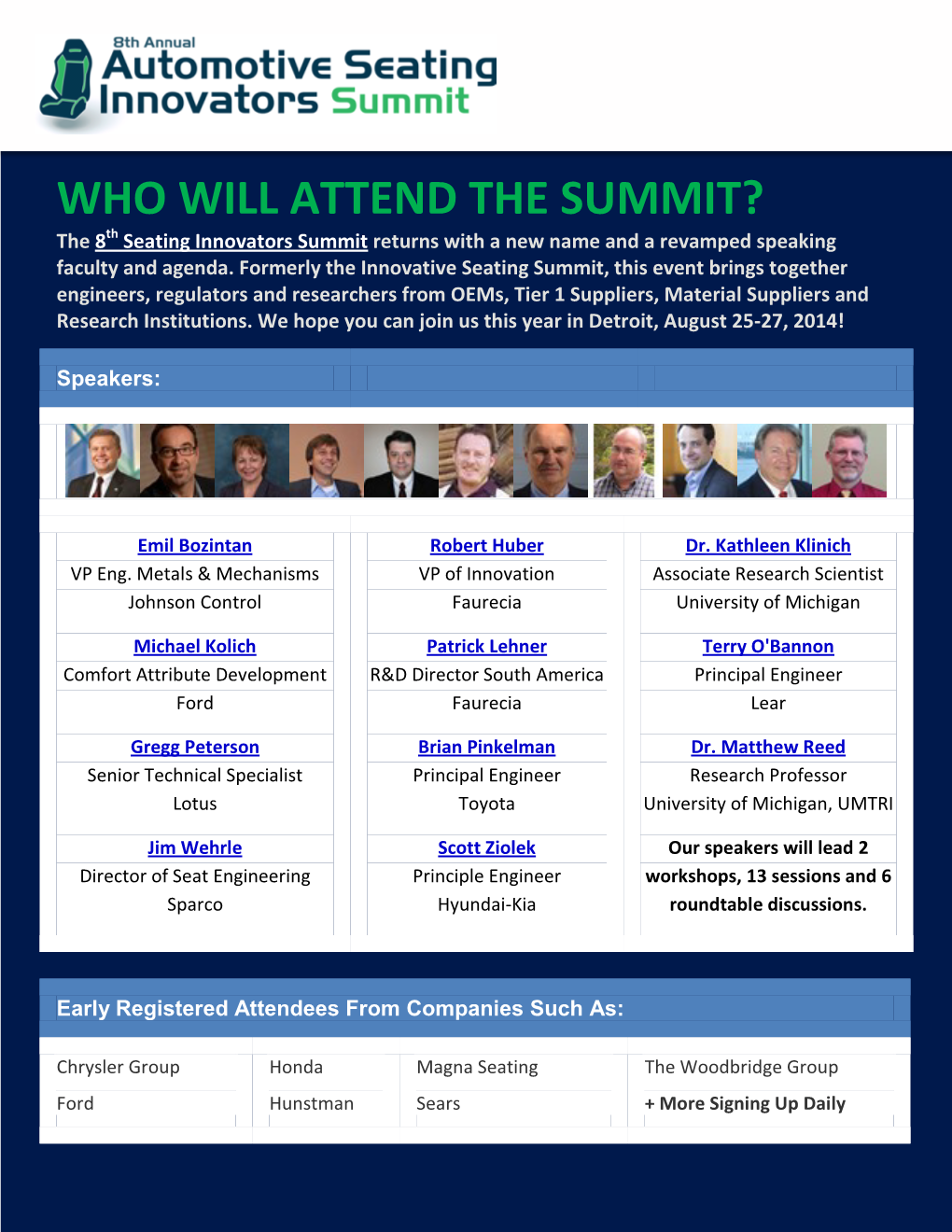 WHO WILL ATTEND the SUMMIT? the 8Th Seating Innovators Summit Returns with a New Name and a Revamped Speaking Faculty and Agenda