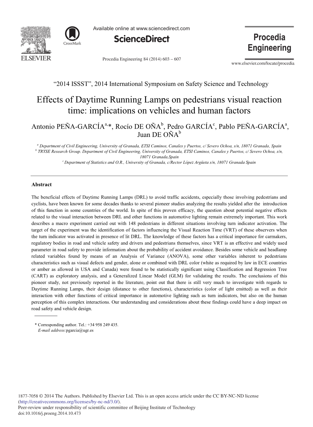 Effects of Daytime Running Lamps on Pedestrians Visual Reaction Time: Implications on Vehicles and Human Factors