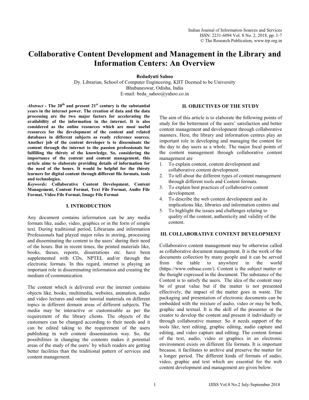 Collaborative Content Development and Management in the Library and Information Centers: an Overview