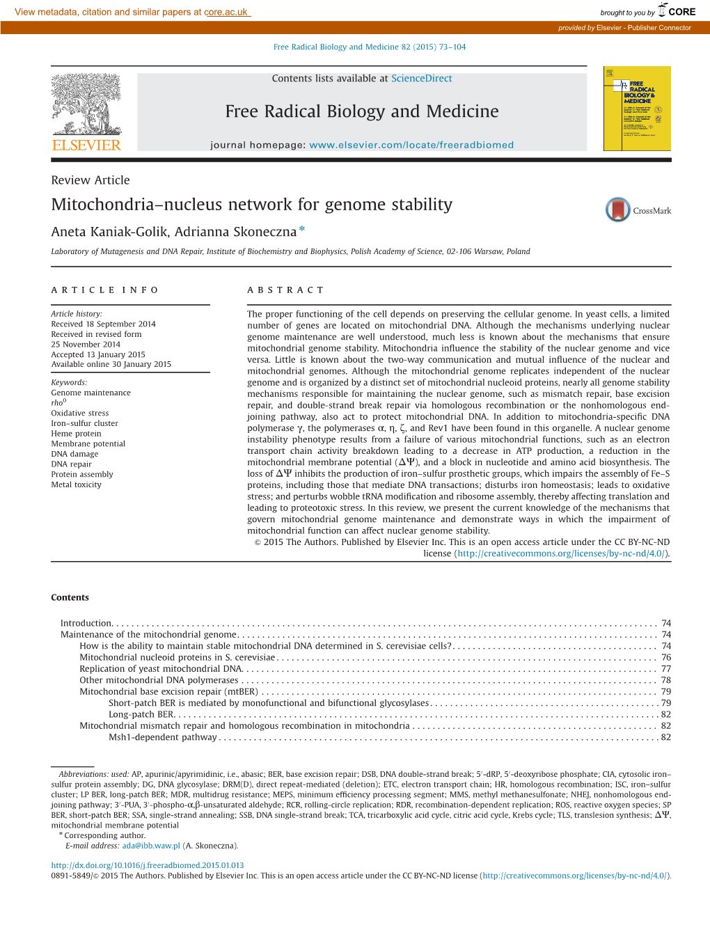 Mitochondria–Nucleus Network for Genome Stability