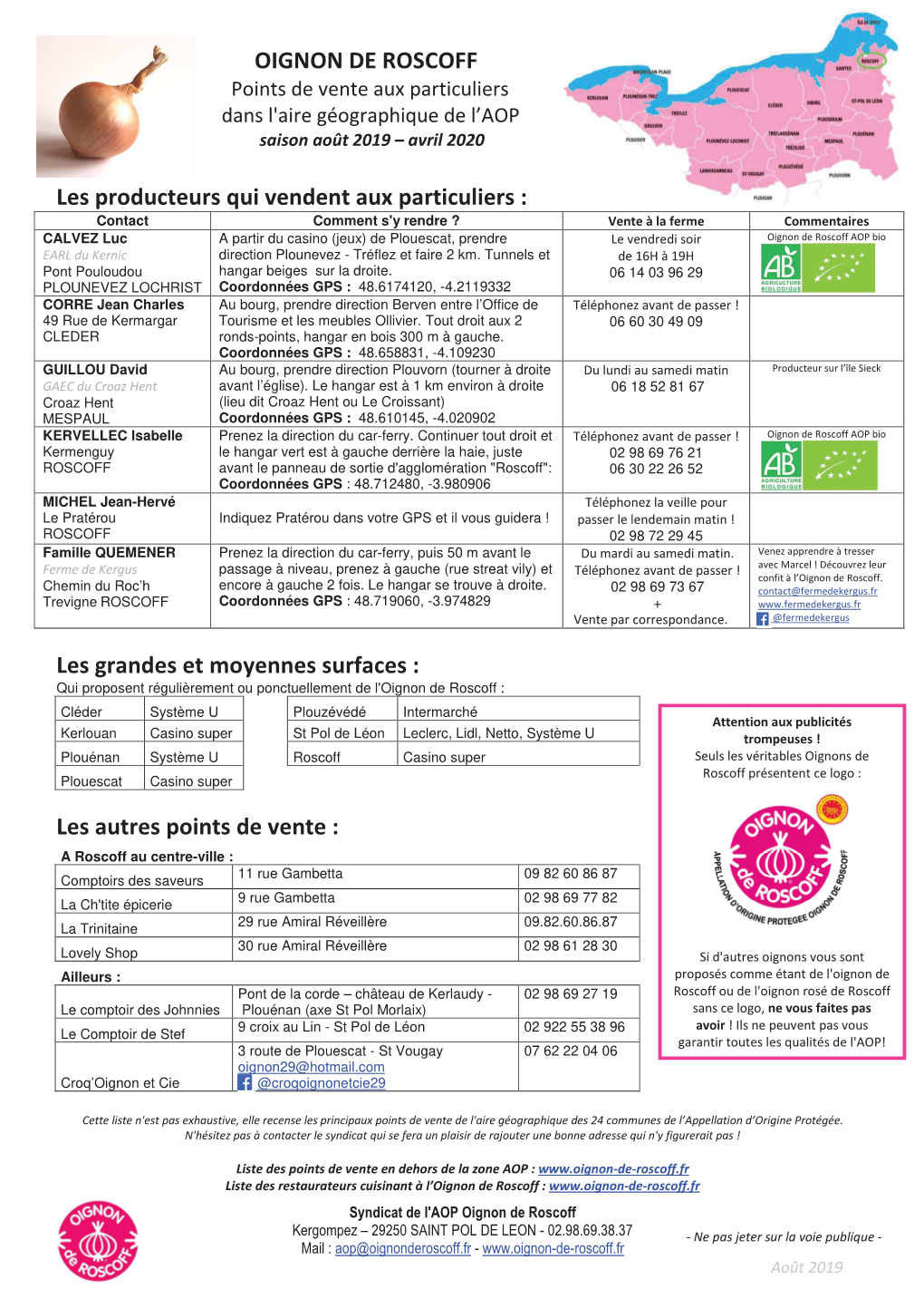 Liste Des Producteurs Et Revendeurs De L'oignon De Roscoff