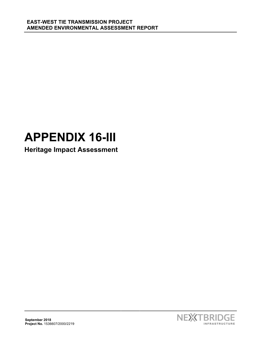 Appendix 16-III: Heritage Impact Assessment