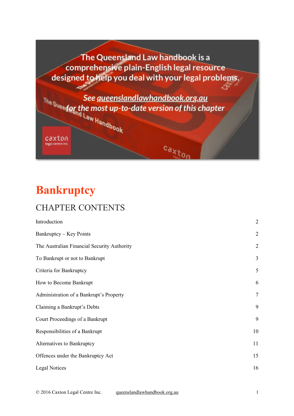 Bankruptcy CHAPTER CONTENTS