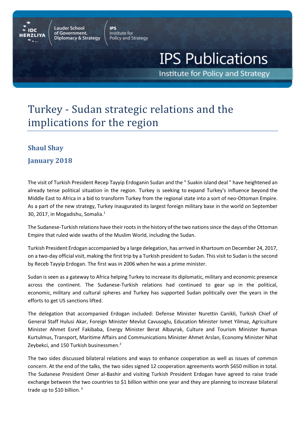 Turkey - Sudan Strategic Relations and the Implications for the Region