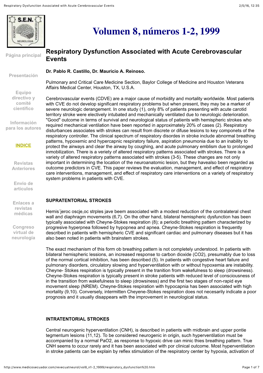 Respiratory Dysfunction Associated with Acute Cerebrovascular Events 2/5/16, 12:35