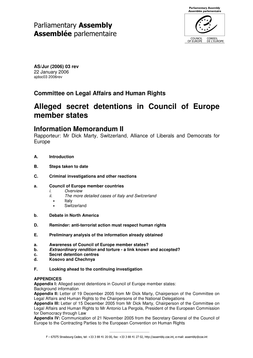 Alleged Secret Detentions in Council of Europe Member States