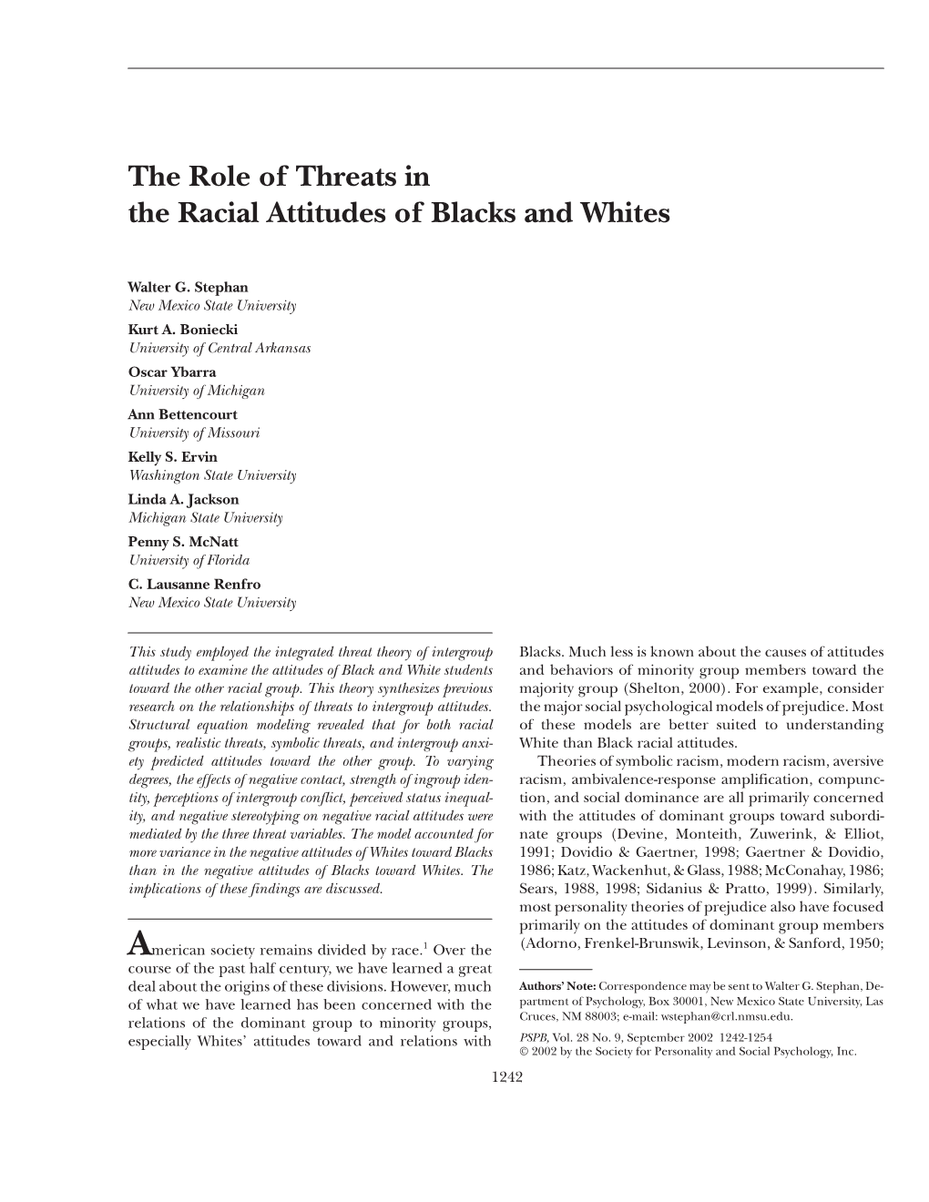 The Role of Threats in the Racial Attitudes of Blacks and Whites