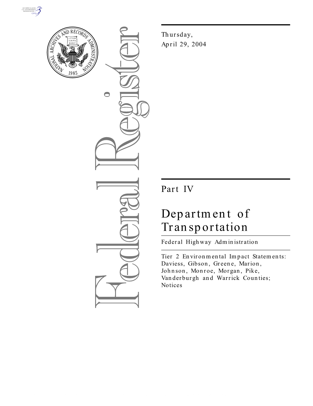 Department of Transportation Federal Highway Administration