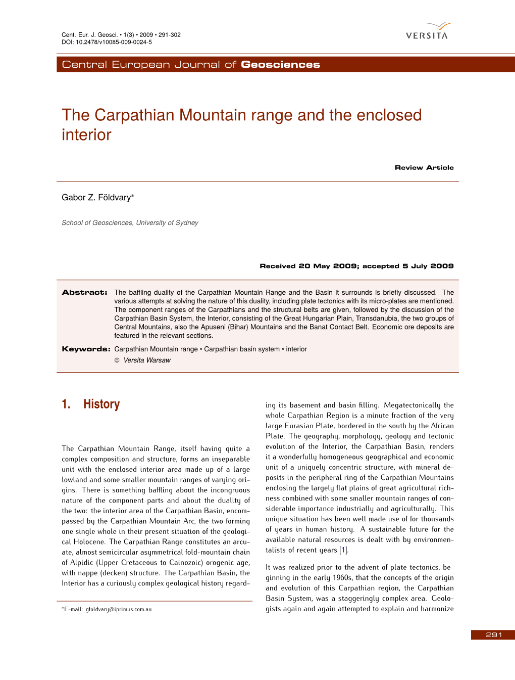 The Carpathian Mountain Range and the Enclosed Interior