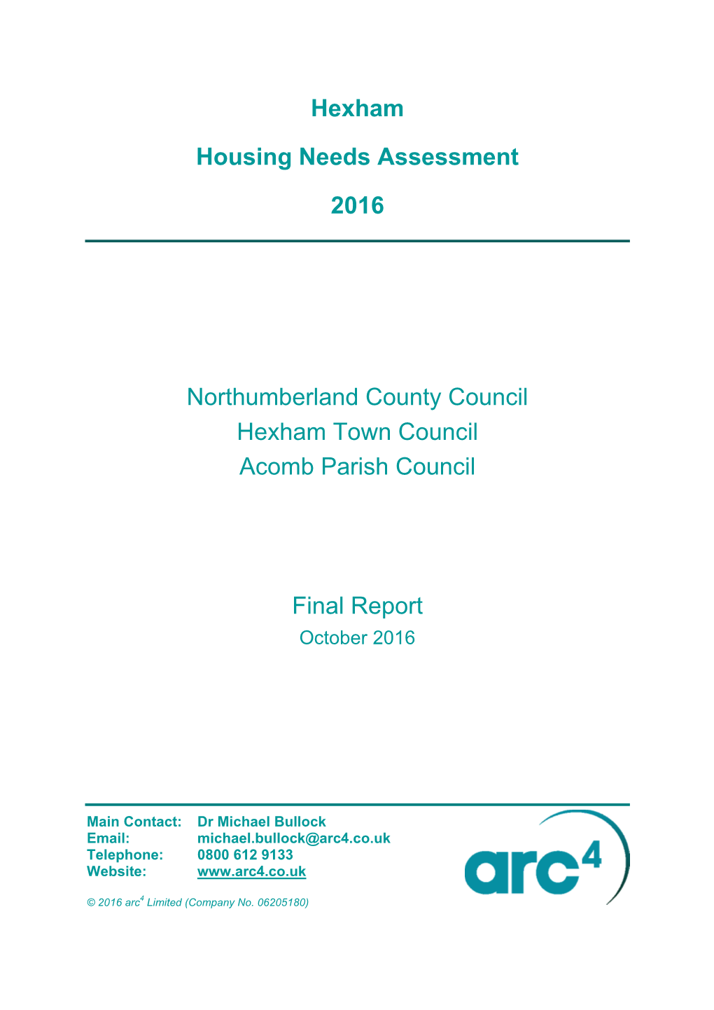 Hexham Housing Needs Assessment (October 2016)