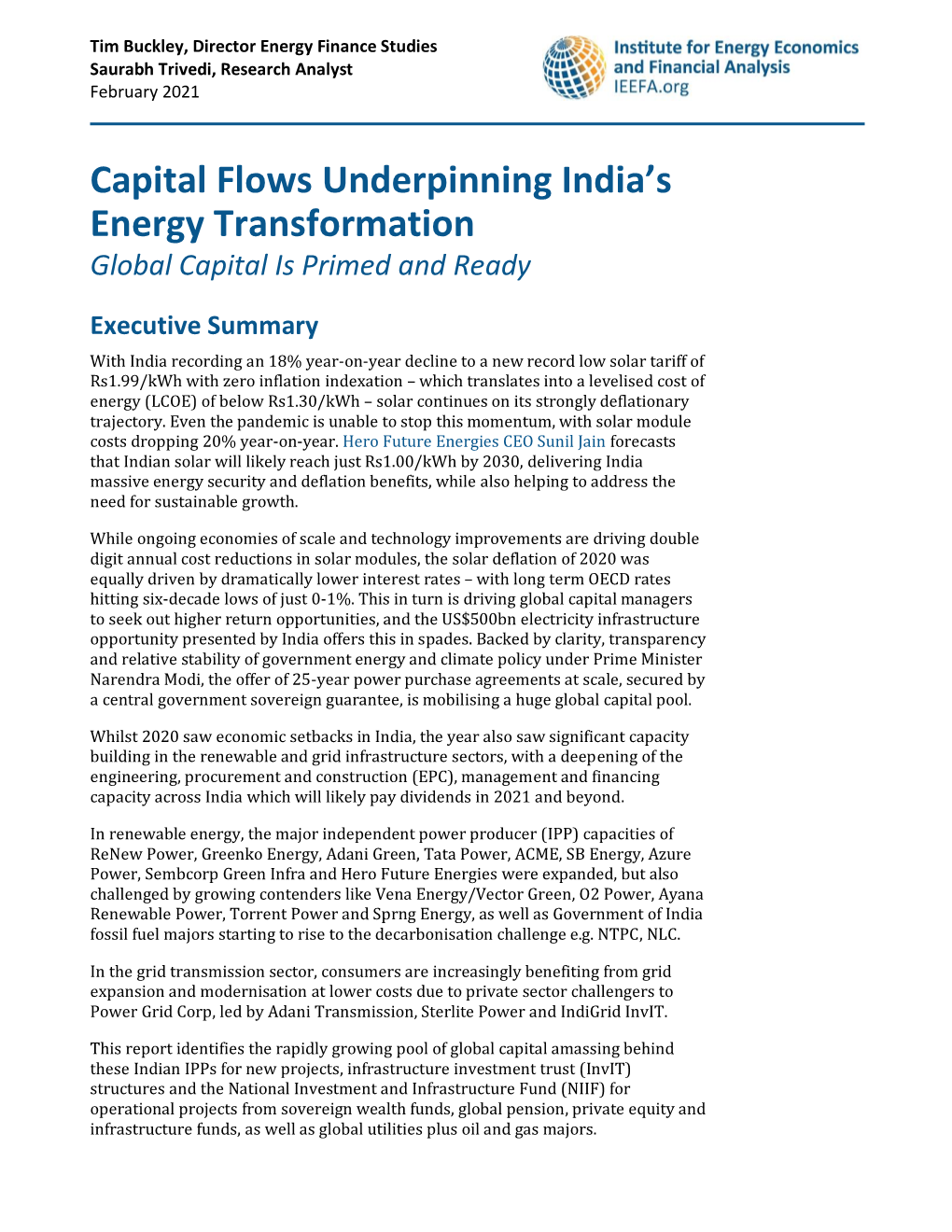 Capital Flows Underpinning India's Energy Transformation