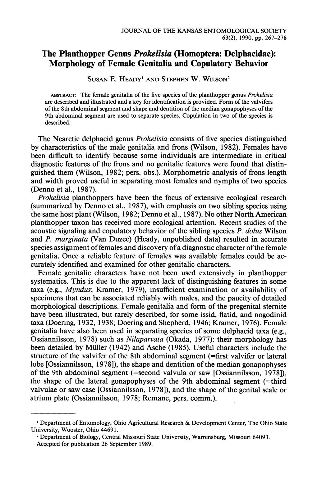 The Planthopper Genus Prokelisia (Homoptera: Delphacidae): Morphology of Female Genitalia and Copulatory Behavior