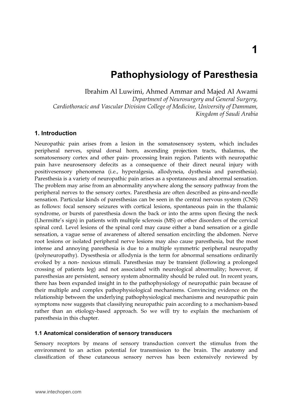 Pathophysiology of Paresthesia