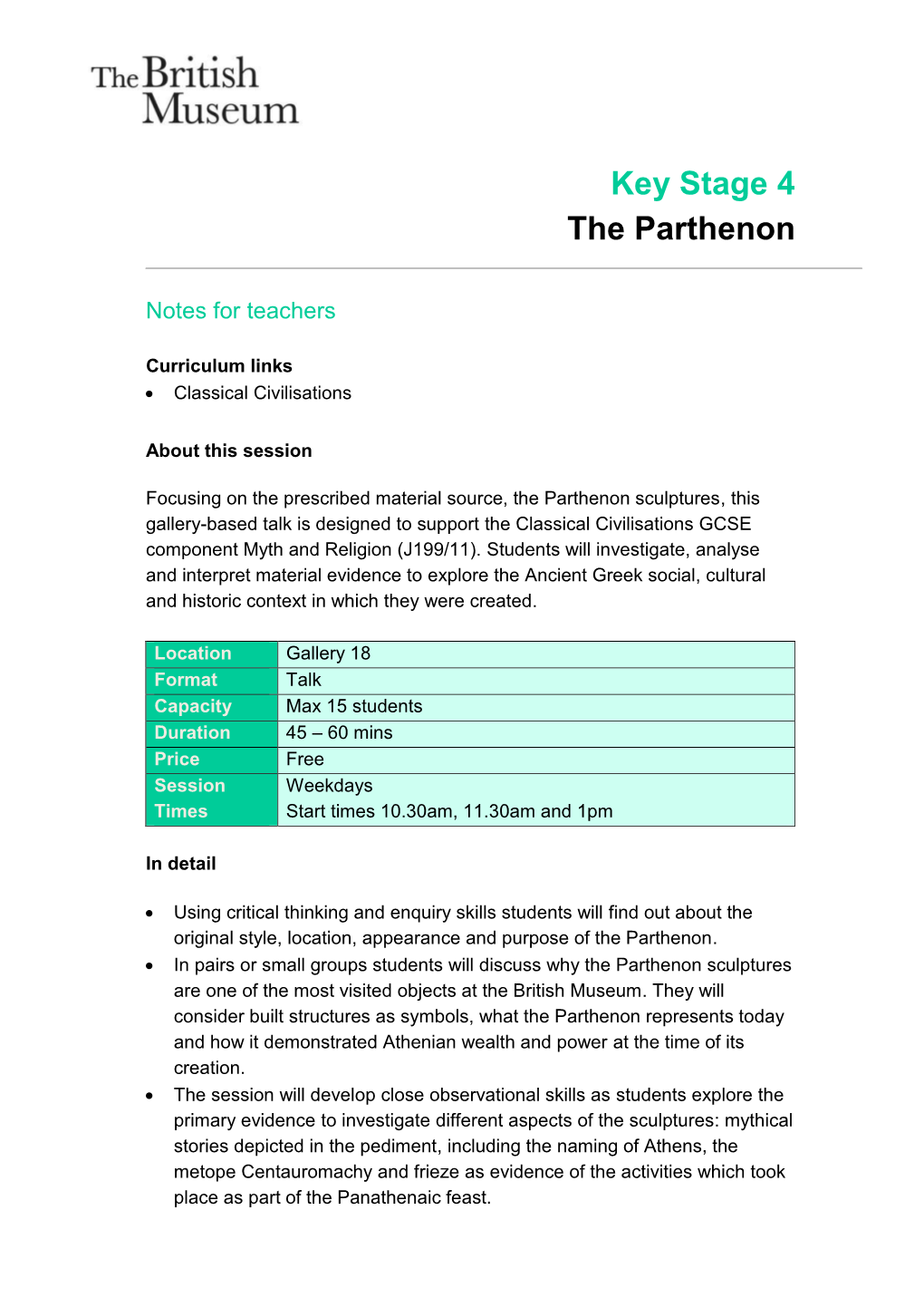 Key Stage 4 the Parthenon