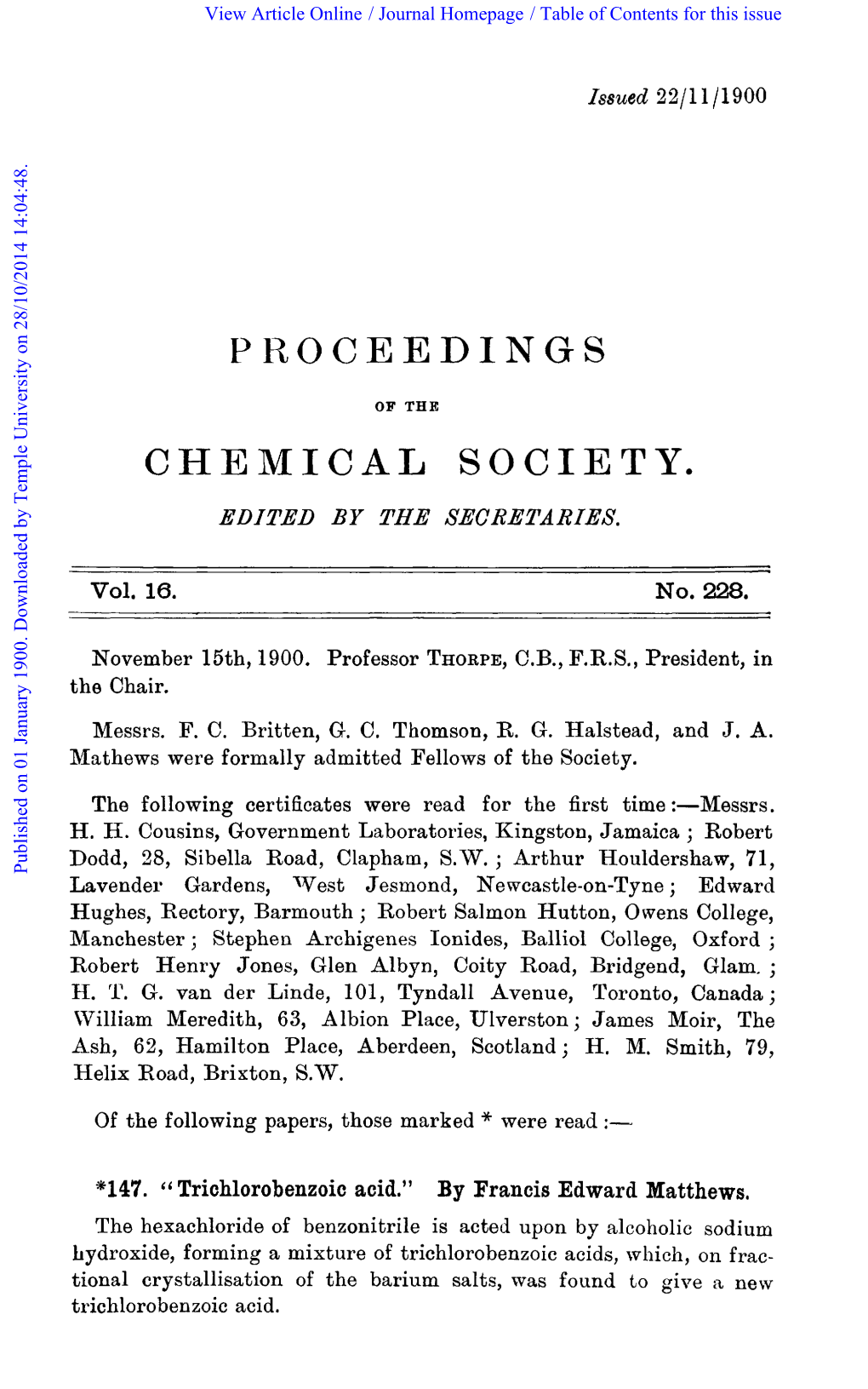 Proceedings Chemical Society