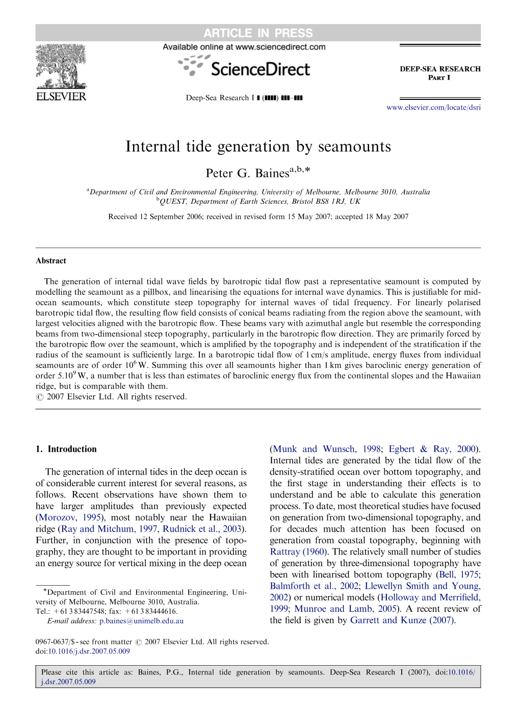 Internal Tide Generation by Seamounts