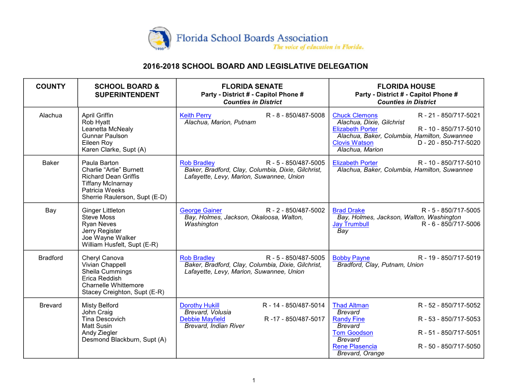 2016-2018 School Board and Legislative Delegation