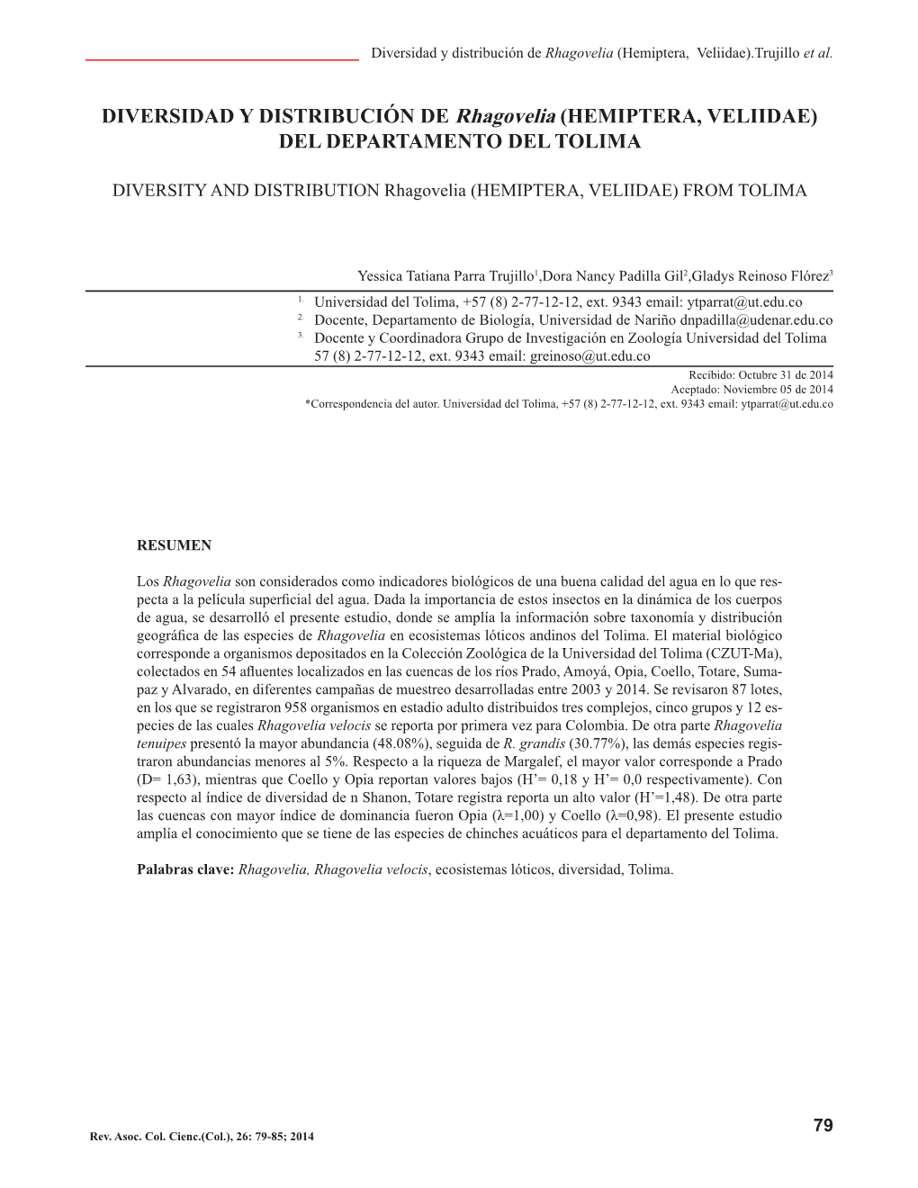 Diversidad Y Distribución De Rhagovelia (Hemiptera, Veliidae).Trujillo Et Al