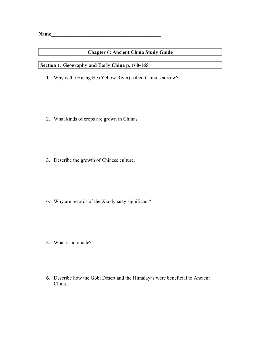 Chapter 6: Ancient China Study Guide