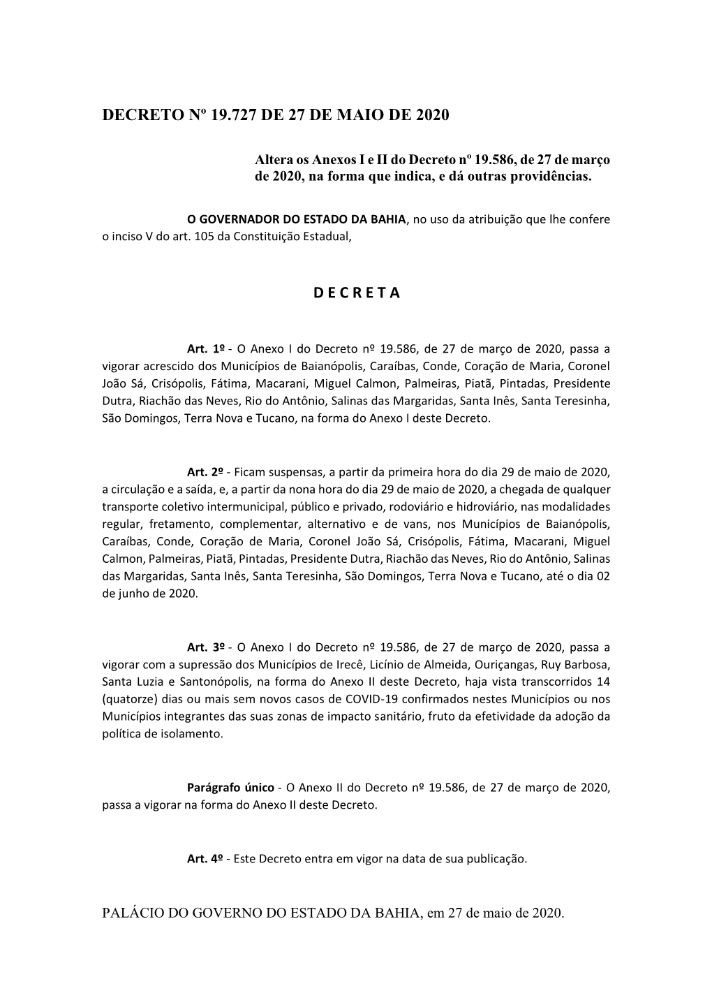 Decreto Nº 19.727 De 27 De Maio De 2020