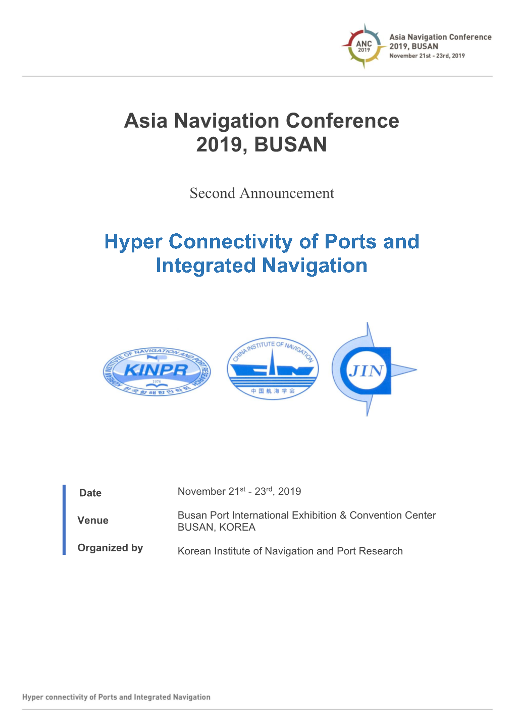 Asia Navigation Conference 2019, BUSAN