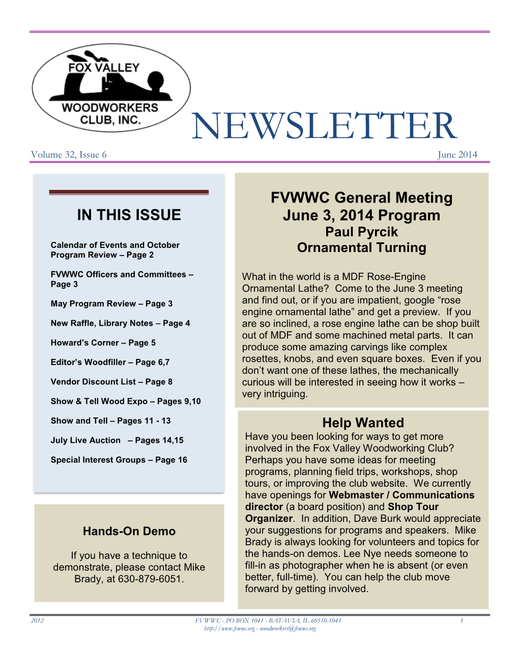 NEWSLETTER Volume 32, Issue 6 June 2014