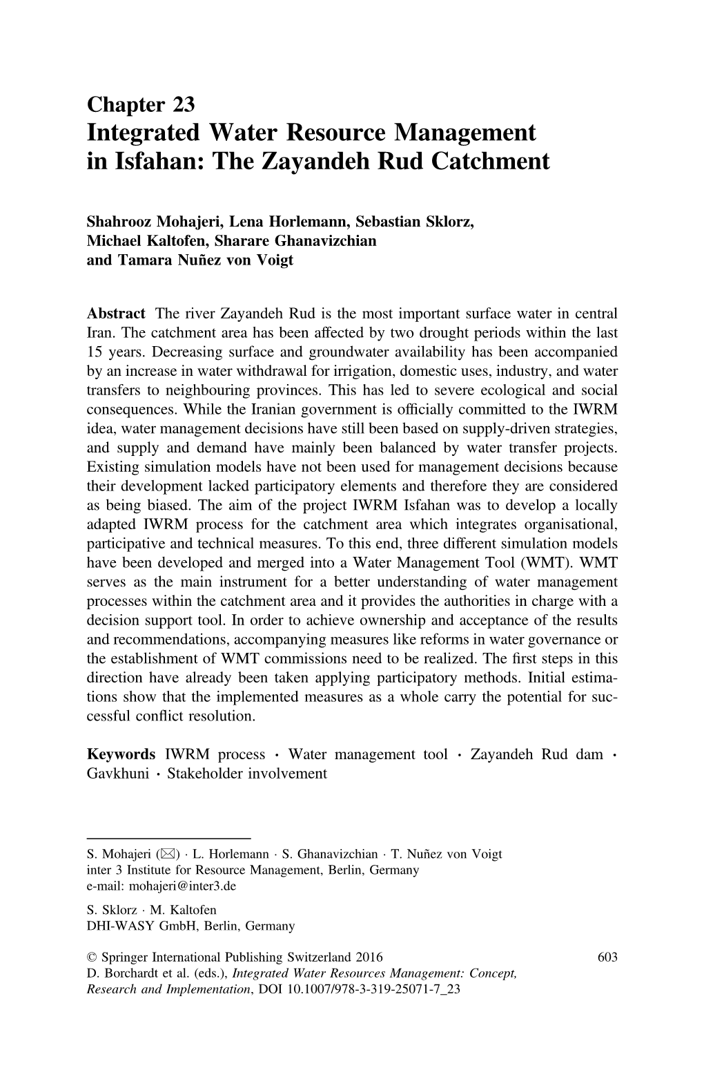 Integrated Water Resource Management in Isfahan: the Zayandeh Rud Catchment